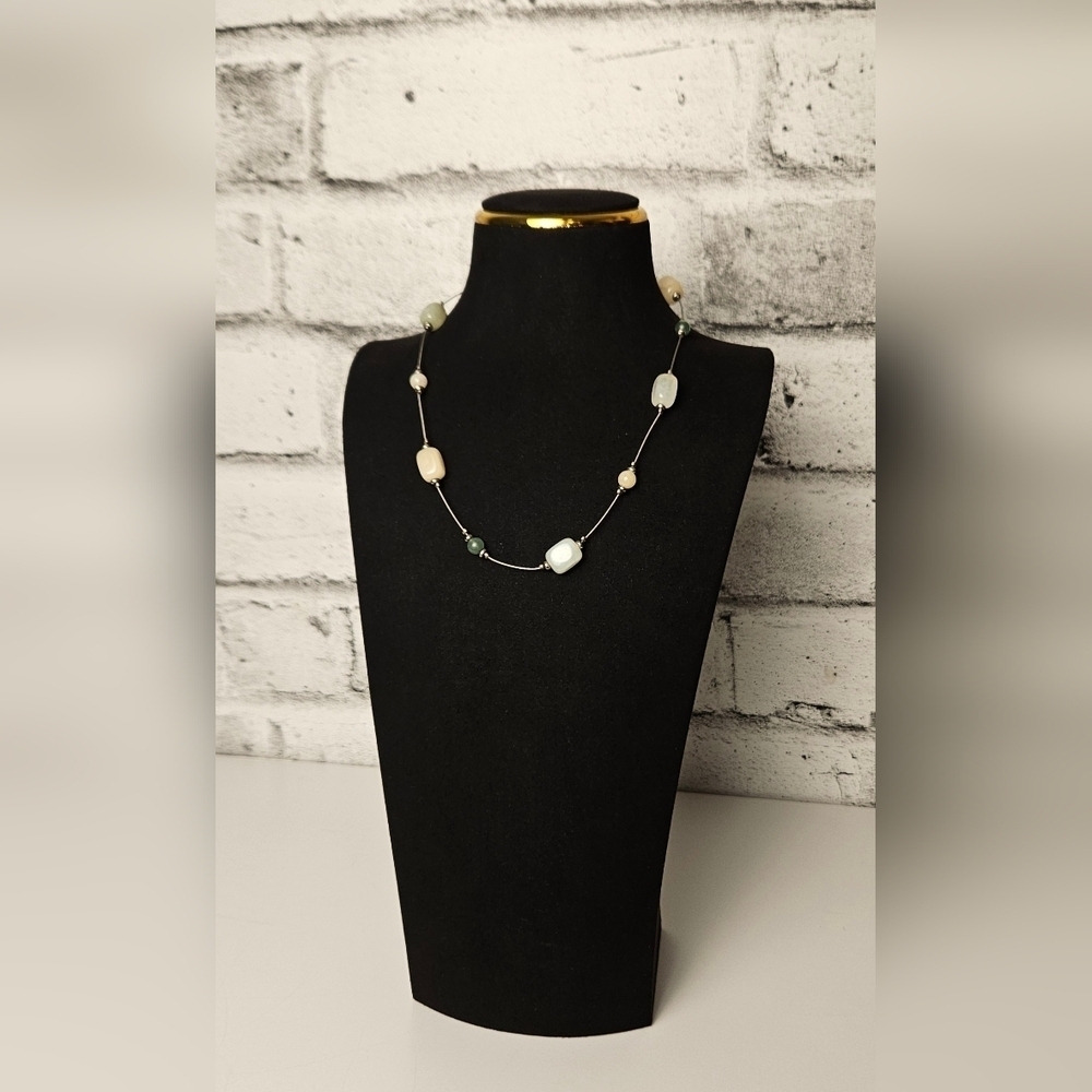 Delicate Semi-Precious Stone Station Necklace in Soft Neutrals